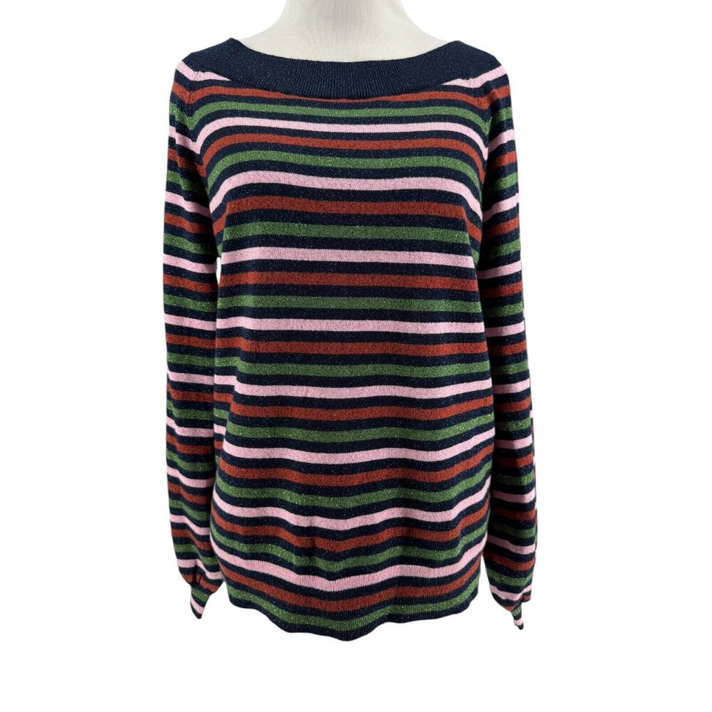 Boden Women's Mabel Metallic Bishop Long Sleeve Striped Sweater Size 6‎
